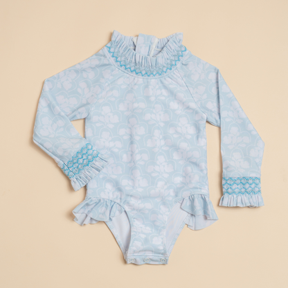 Clara Long-sleeved Swimsuit in Blue Floral