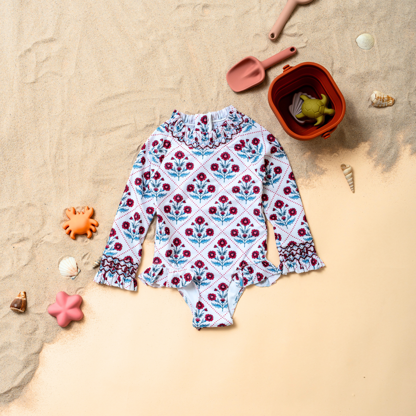Clara Long-sleeved Swimsuit in Poppy Trellis