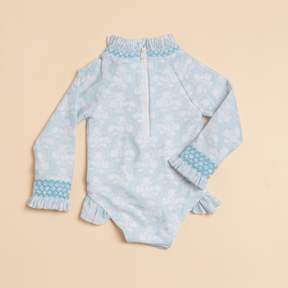 Clara Long-sleeved Swimsuit in Blue Floral