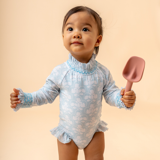 Clara Long-sleeved Swimsuit in Blue Floral