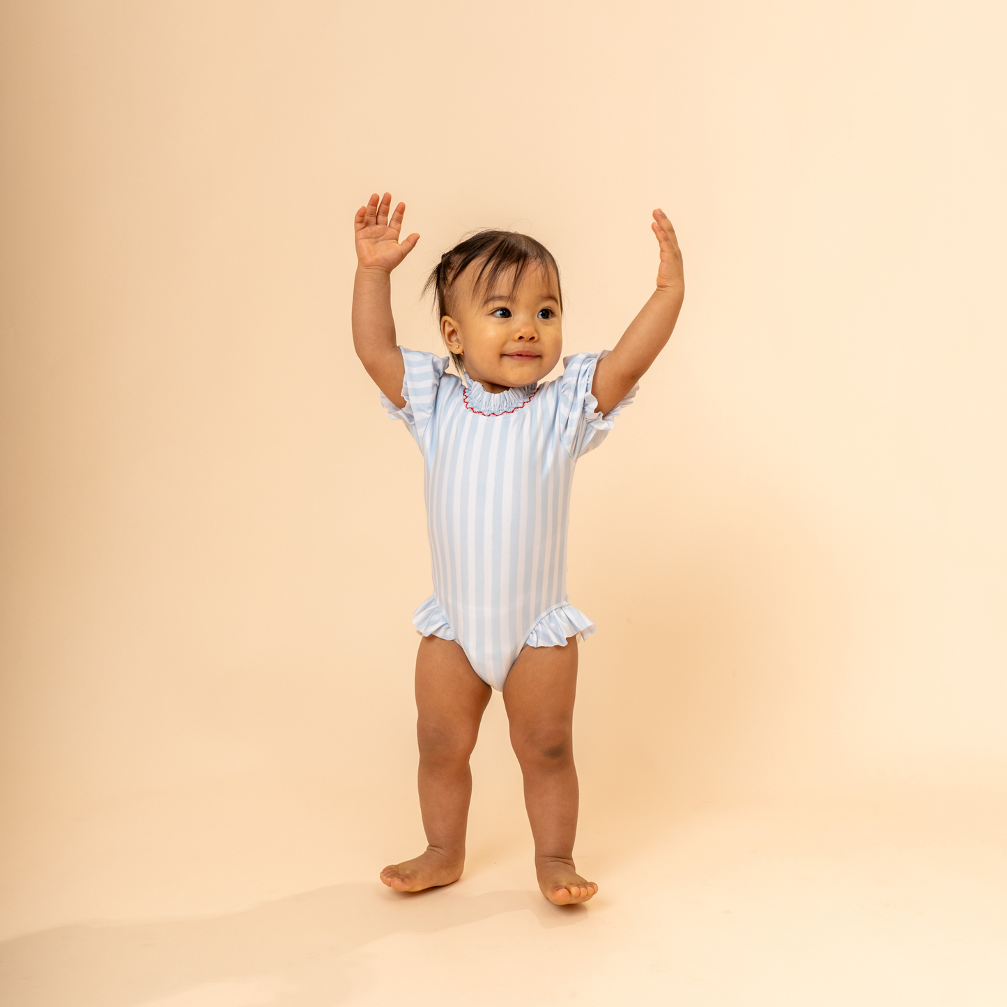 Francesca Ruffle Swimsuit in Blue Stripes