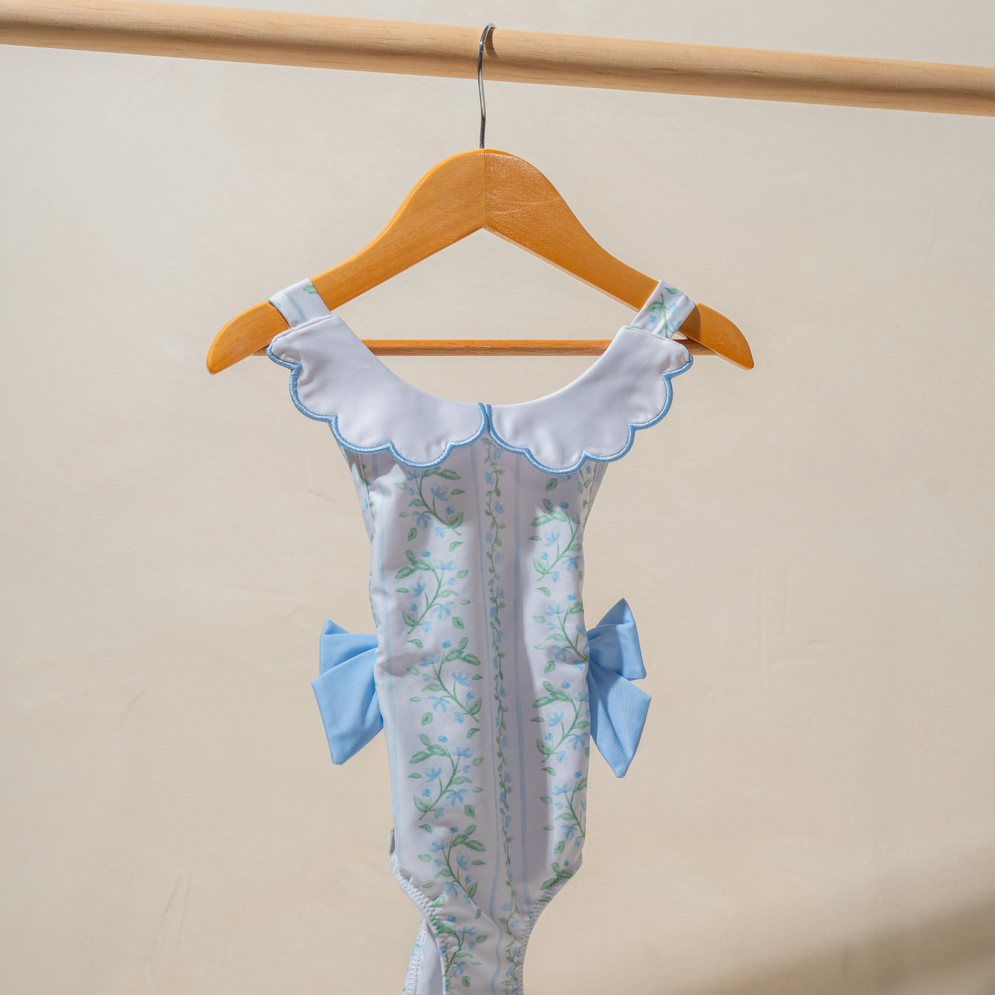 Stefanie Scalloped Swimsuit in Bluebell Stripes