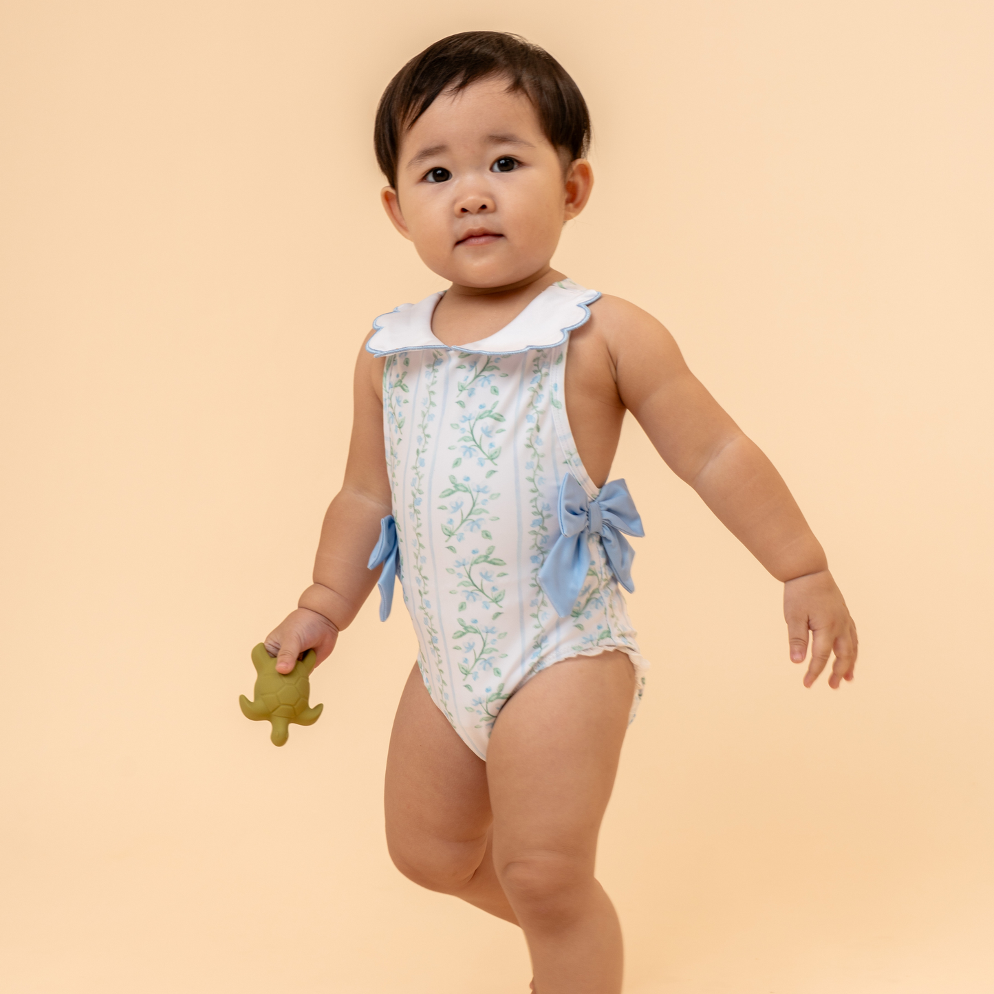 Stefanie Scalloped Swimsuit in Bluebell Stripes
