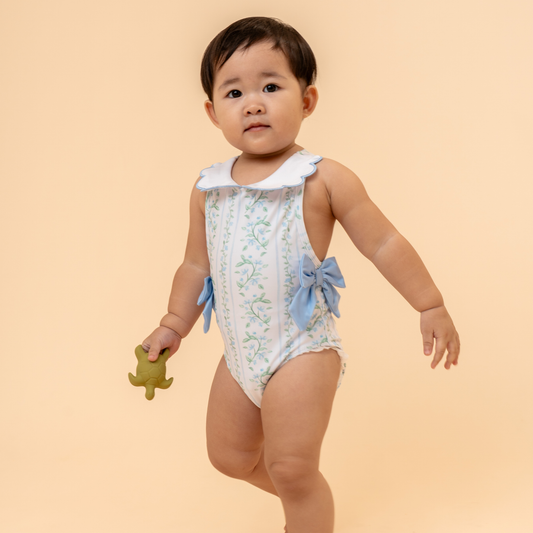 Stefanie Scalloped Swimsuit in Bluebell Stripes