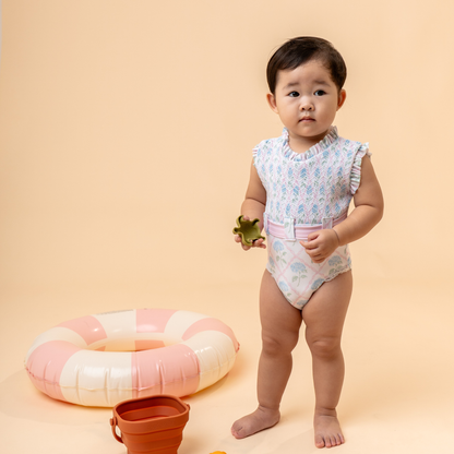 Sylvia Smocked Belted Swimsuit in Blossom Trellis