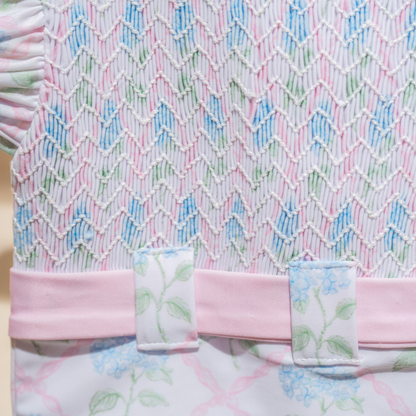 Sylvia Smocked Belted Swimsuit in Blossom Trellis