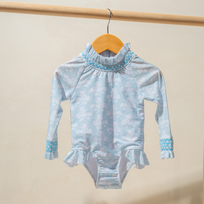 Clara Long-sleeved Swimsuit in Blue Floral