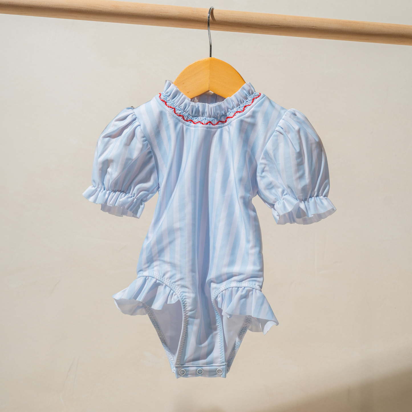 Francesca Ruffle Swimsuit in Blue Stripes