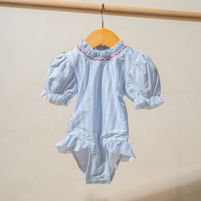 Francesca Ruffle Swimsuit in Blue Stripes