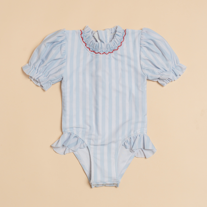 Francesca Ruffle Swimsuit in Blue Stripes