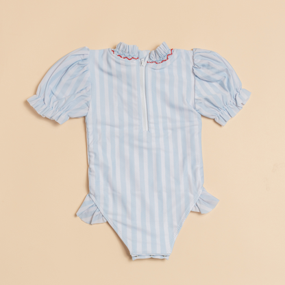 Francesca Ruffle Swimsuit in Blue Stripes