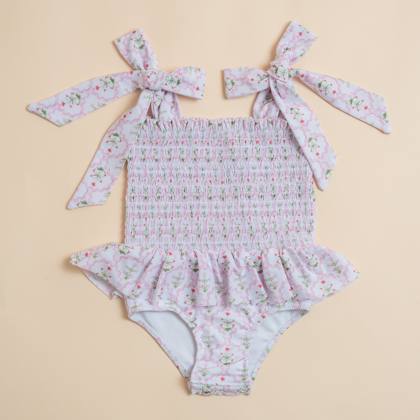 Sophia Smocked Tie Swimsuit in Pink Wildflower