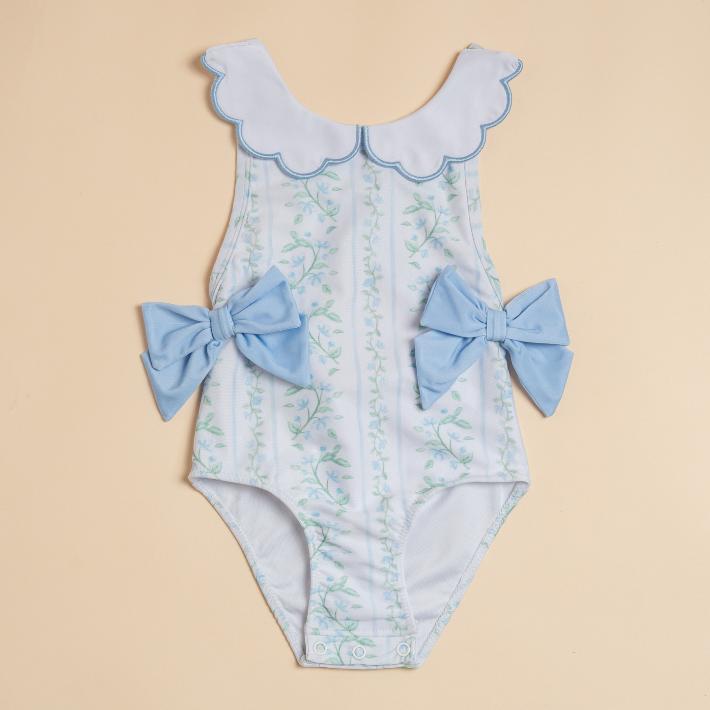 Stefanie Scalloped Swimsuit in Bluebell Stripes
