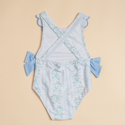 Stefanie Scalloped Swimsuit in Bluebell Stripes