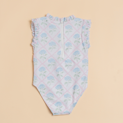 Sylvia Smocked Belted Swimsuit in Blossom Trellis